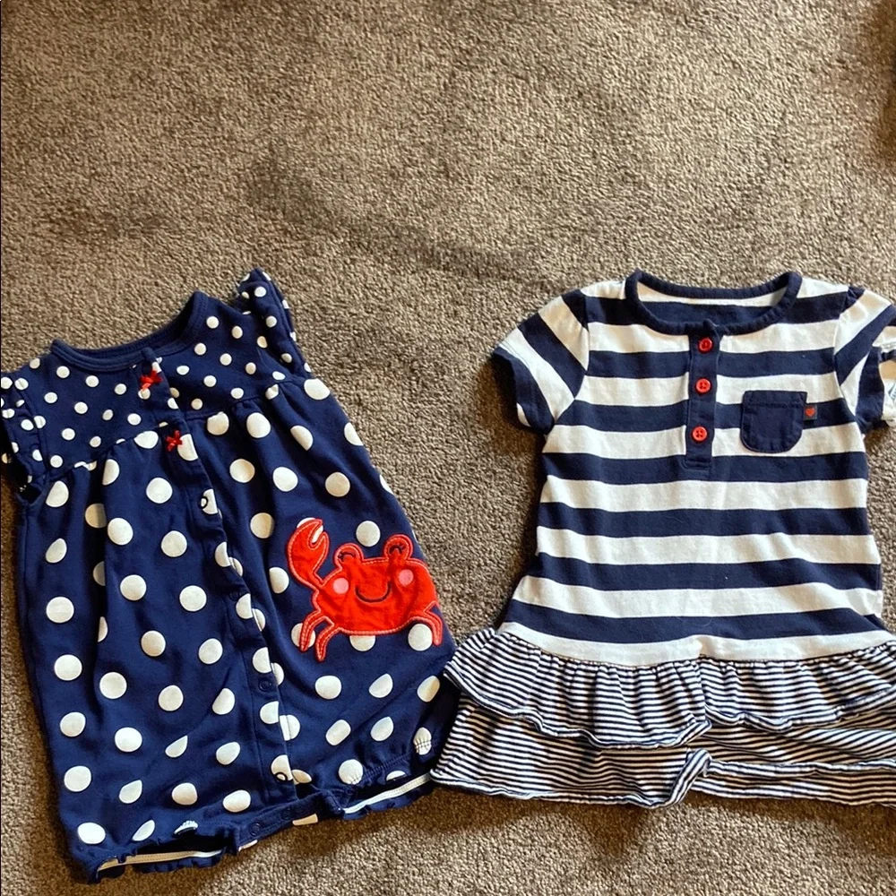 2 Carter’s Girls Short Sleeve Summer Outfits  Size 18 Months Polka Dot Stripes